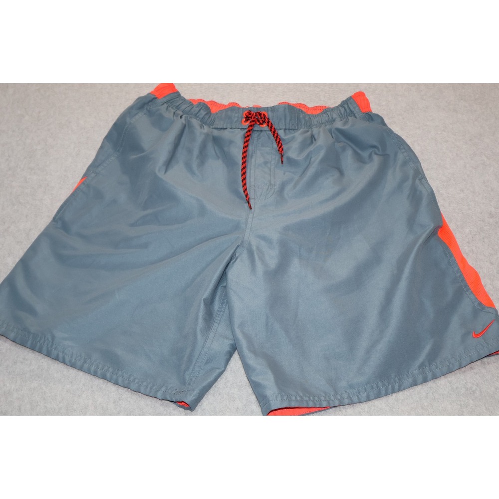 Nike Swim Shorts Mens Large Gray Orange Mesh Lined Athletic Trunks Gym Workout